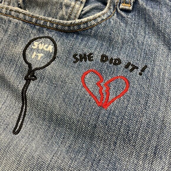 REDONE Reformation Vintage Levi’s embroidered high rise jean shorts size 26 NWT - Picture 8 of 14